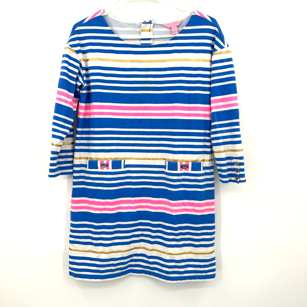Lilly Pulitzer‎ size small long sleeve striped dress blue white yellow pink